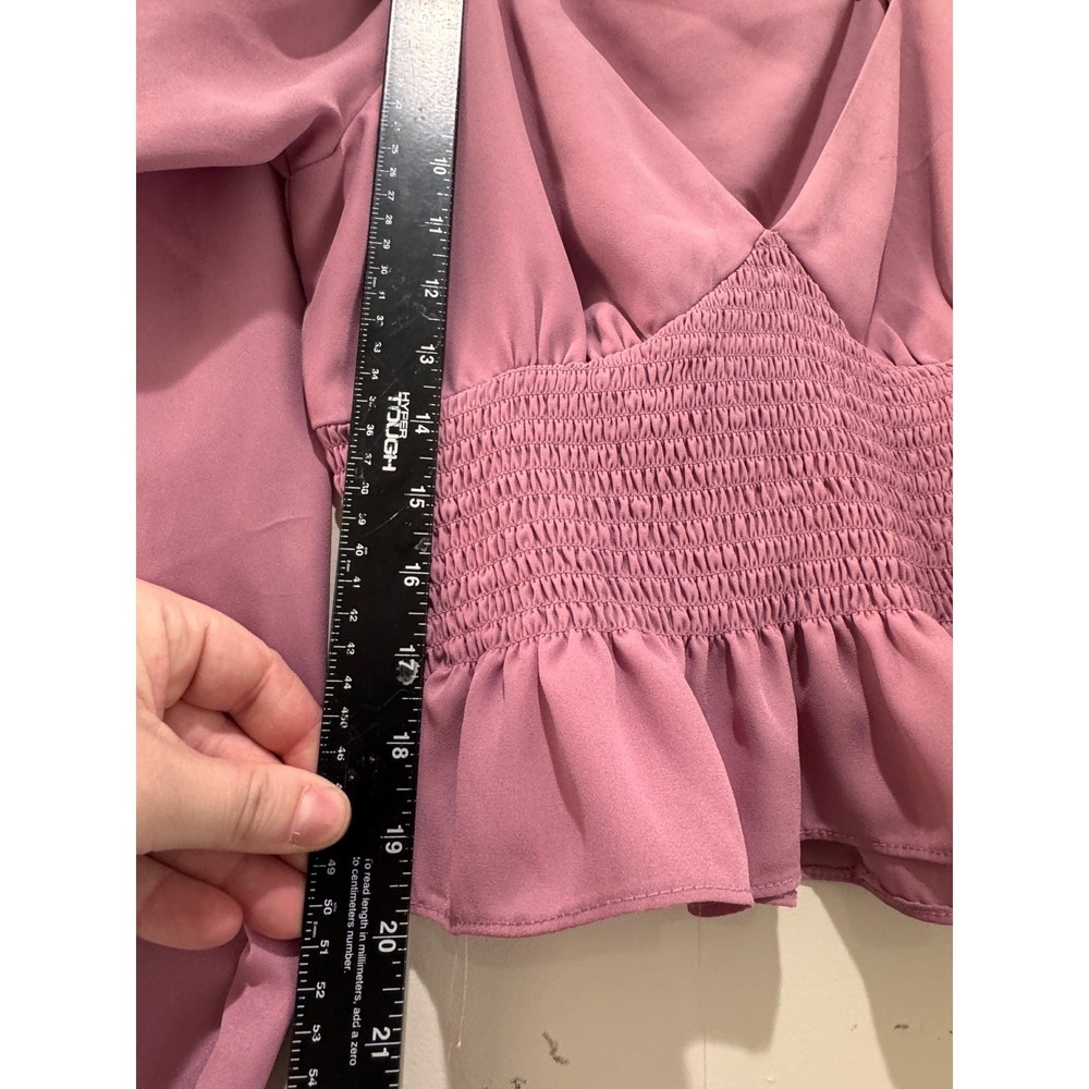 WAYF Peplum Blouse Women Small Pink Smocked Waist Puff Sleeve Romantic Coquette - Picture 6 of 10